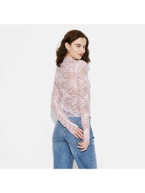 NWT Wild Fable Sheer, Sequin Pink Long Sleeve Top Size Small